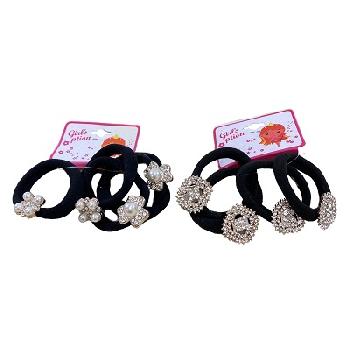 4pc Elastic Hairbands with Assorted Pearl & Rhinestone Accents